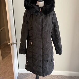 Karl Lagerfeld Black Puffer Coat with Faux Fur Hood